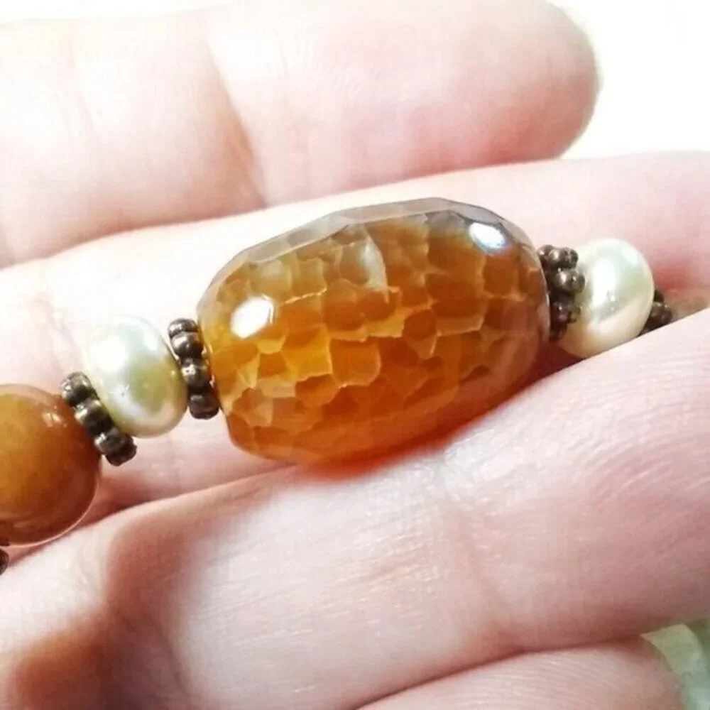 Big & Chunky Gemstone Bracelet! Beautiful Dragonvein Agate Focal! Fall Colors!